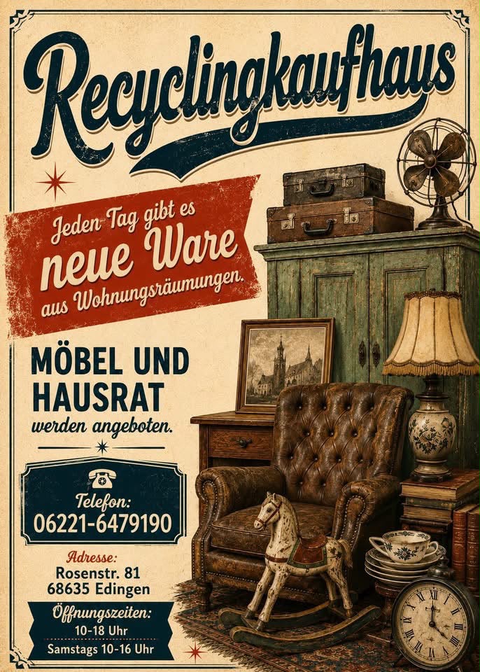 Historisch gestaltetes Poster des Recyclingkaufhauses Heidelberg