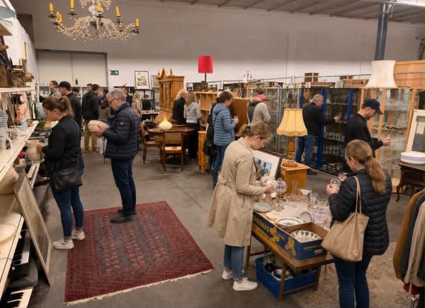 Kundinnen und Kunden beim Stöbern im Recyclingkaufhaus Heidelberg in Neu-Edingen
